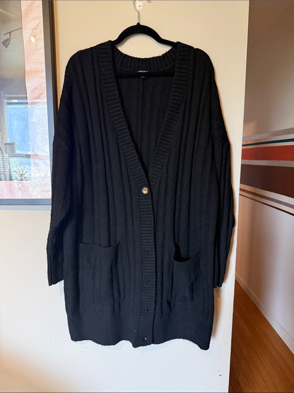 torrid Black Ribbed Long Cardigan with Pockets